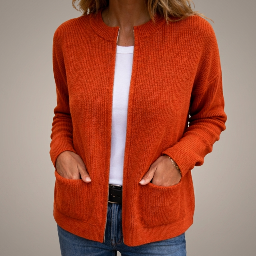 Colette | Ritsvest van warme gebreide stof met zakken