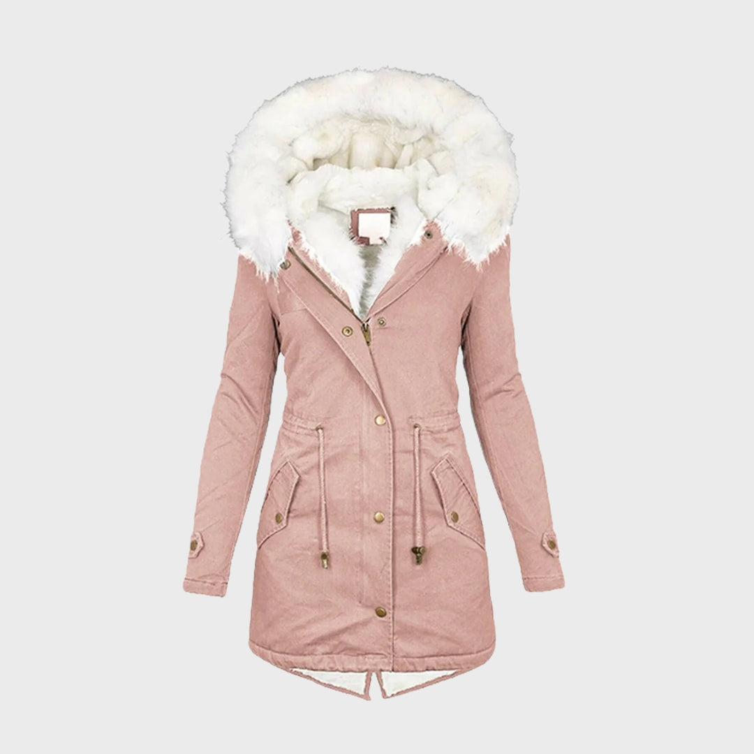 Sanne | Dames Bontkraag Capuchon Lange Winterjas