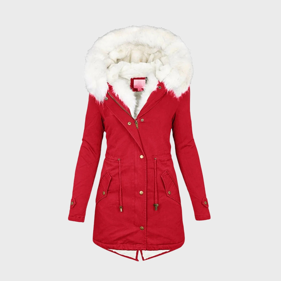 Sanne | Dames Bontkraag Capuchon Lange Winterjas