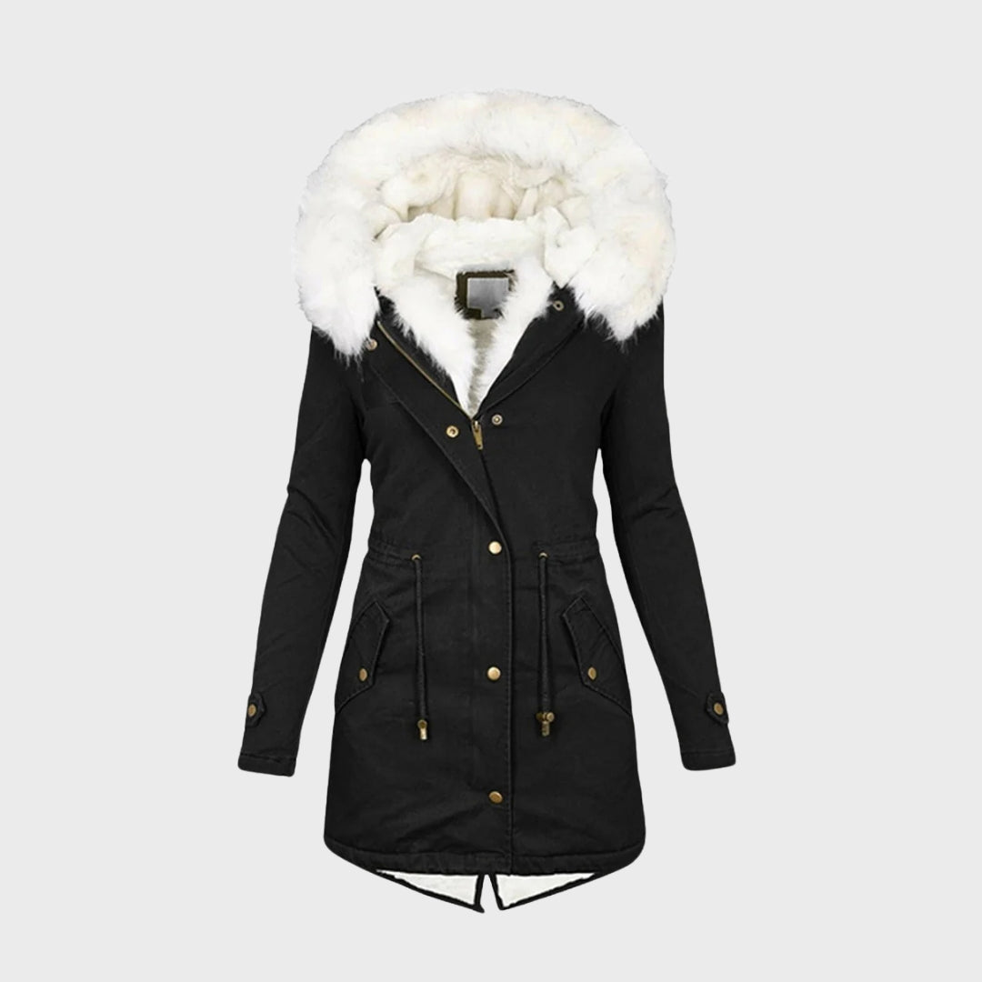 Sanne | Dames Bontkraag Capuchon Lange Winterjas