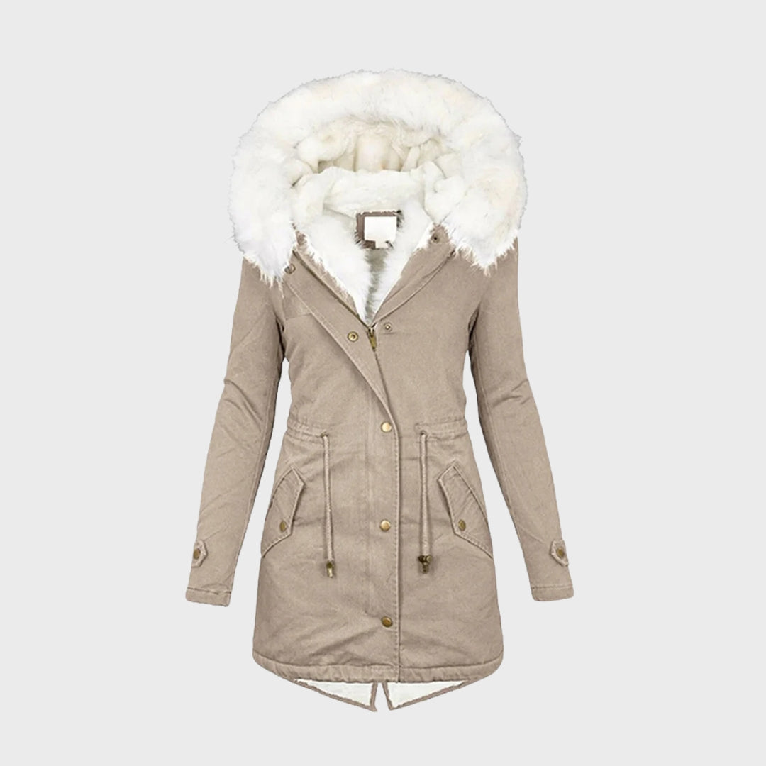 Sanne | Dames Bontkraag Capuchon Lange Winterjas