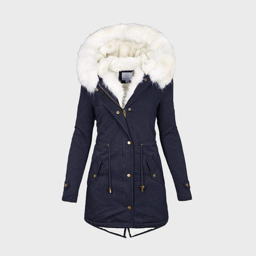 Sanne | Dames Bontkraag Capuchon Lange Winterjas