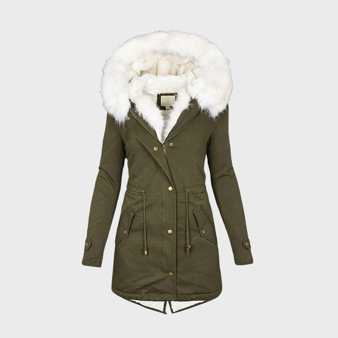 Sanne | Dames Bontkraag Capuchon Lange Winterjas